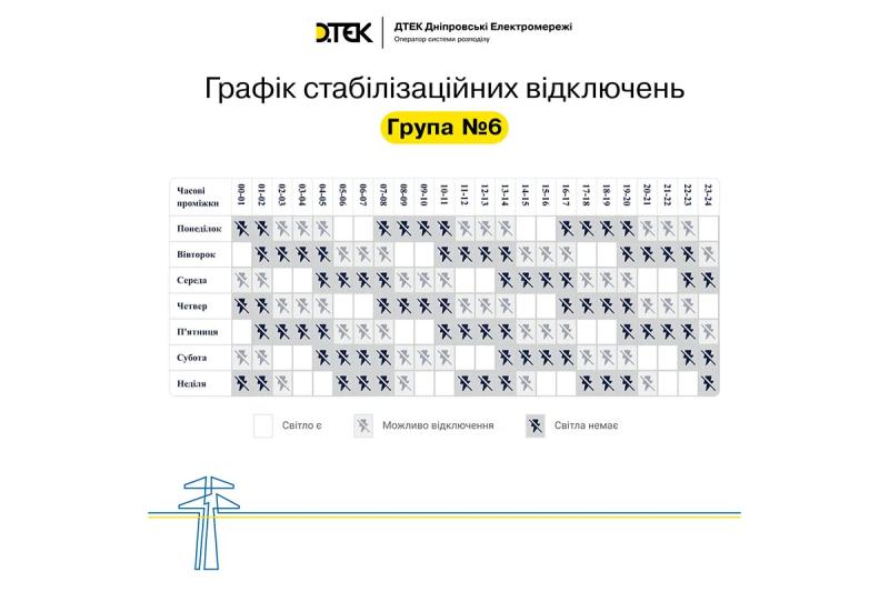 «Два через сім»: у Дніпрі та області оновили графіки стабілізаційних відключень – ДТЕК «Дніпровські електромережі»