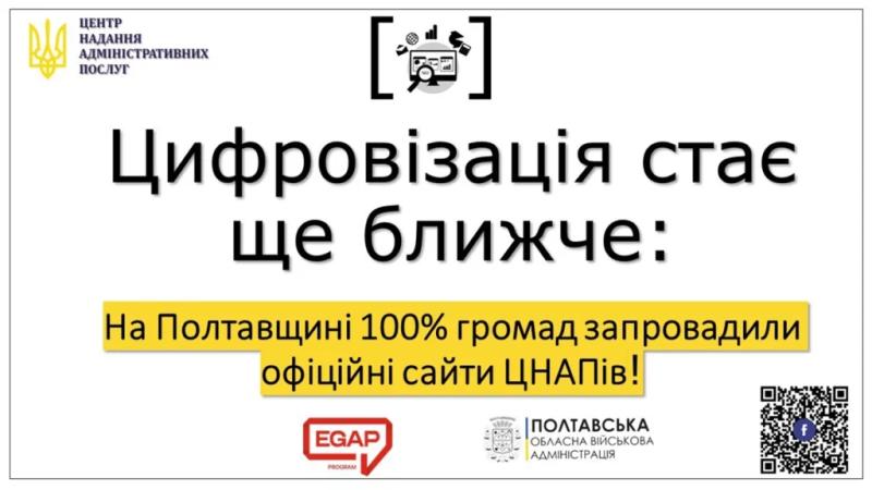 На Полтавщині 100% громад запровадили офіційні сайти ЦНАПів