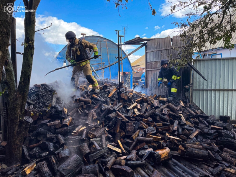 На Сумщині рятувальники ліквідували пожежу, яку спричинив черговий ворожий обстріл прикордоння (ВІДЕО)