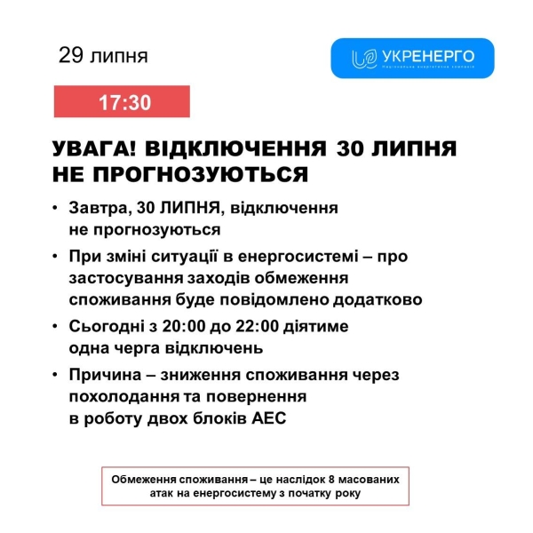 У Кіровоградській області скасували графіки відключень електрики 30 липня