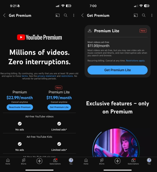 YouTube повертає Premium Lite — тариф скасували рік тому