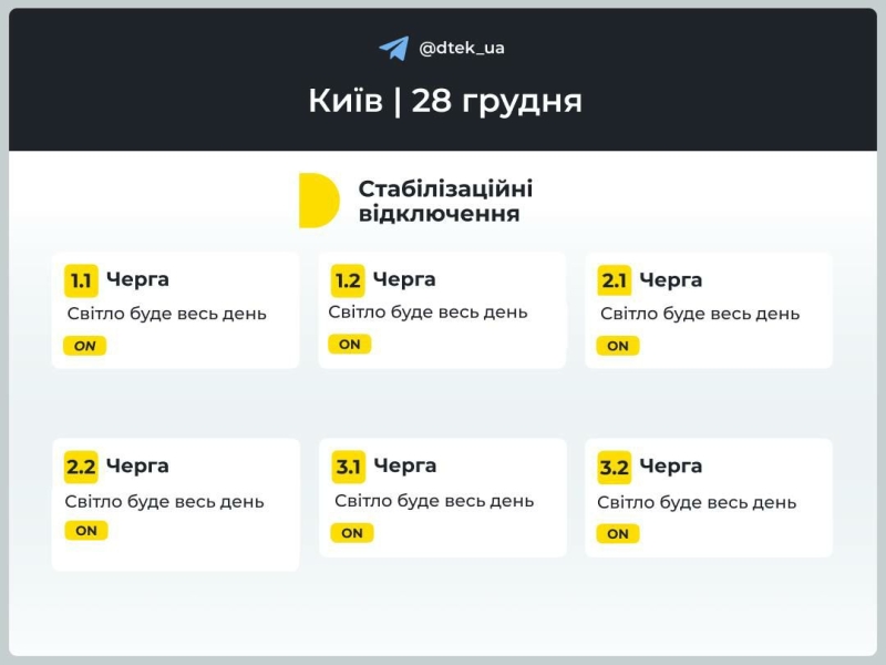 Відключення світла в Києві та області 28 грудня: як діють графіки