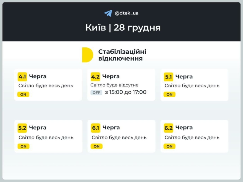 Відключення світла в Києві та області 28 грудня: як діють графіки