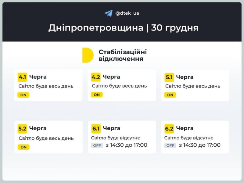 Графік відключення електроенергії на 30 грудня: коли не буде світла у понеділок